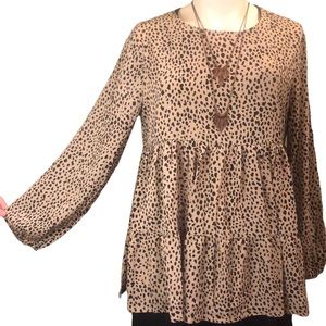 Eomenie Chiffon Blouse Loose Swiss Dot Ruffle Hem Flowy Tops Peplum Crew Neck
